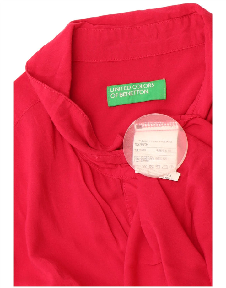 Benetton Womens Übergroße Kurzarm-Hemdbluse UK 6 XS Rote Baumwolle