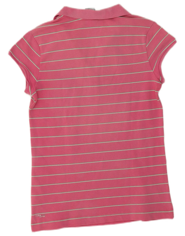 Adidas Damen Clima 365 Poloshirt UK 16 Große rosa Nadelstreifen-Baumwolle