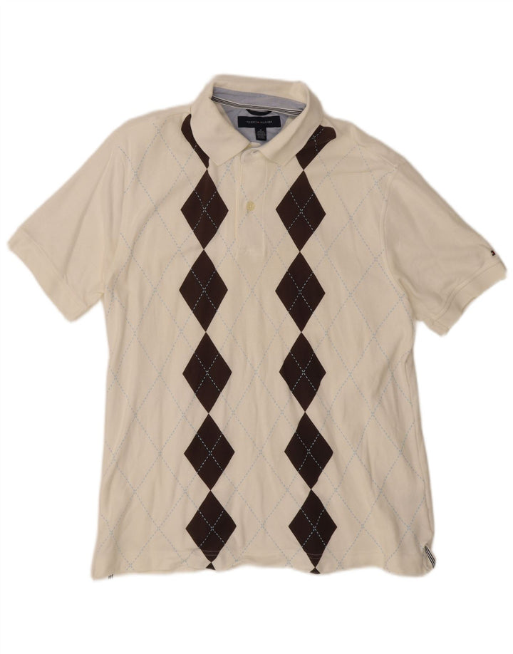 Tommy Hilfiger Herren-Poloshirt, mittelweiße Argyle-/Diamant-Baumwolle