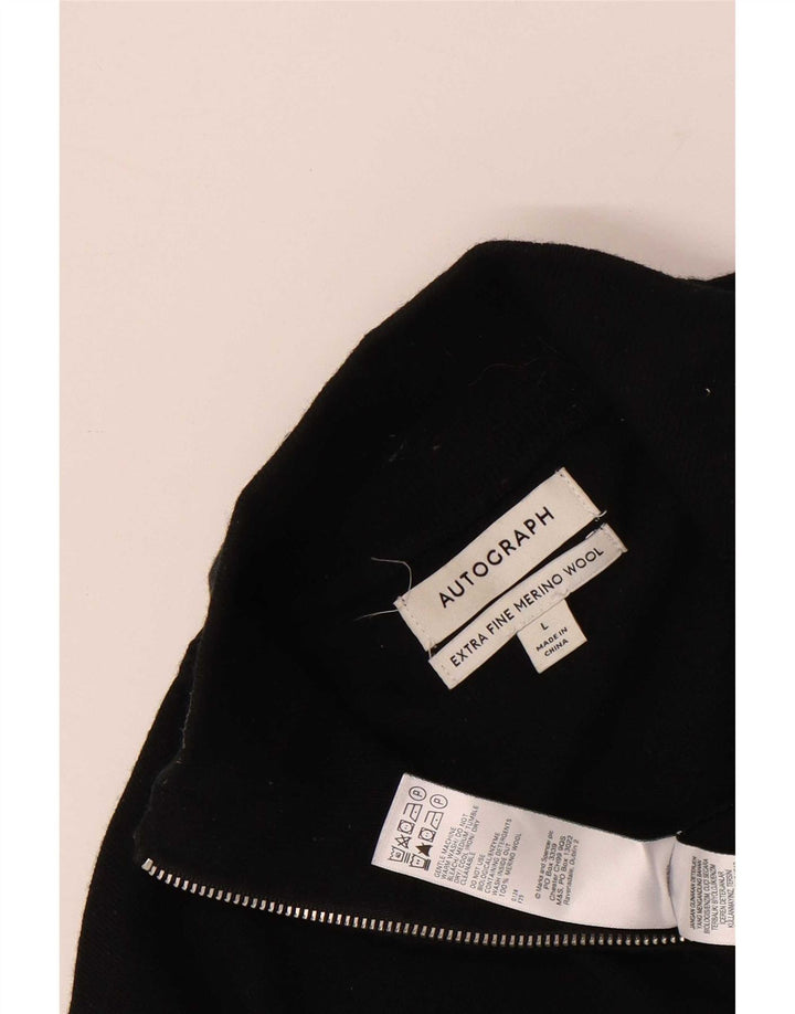 Autograph Herren-Pullover mit Reißverschluss am Hals, groß, schwarze Merinowolle