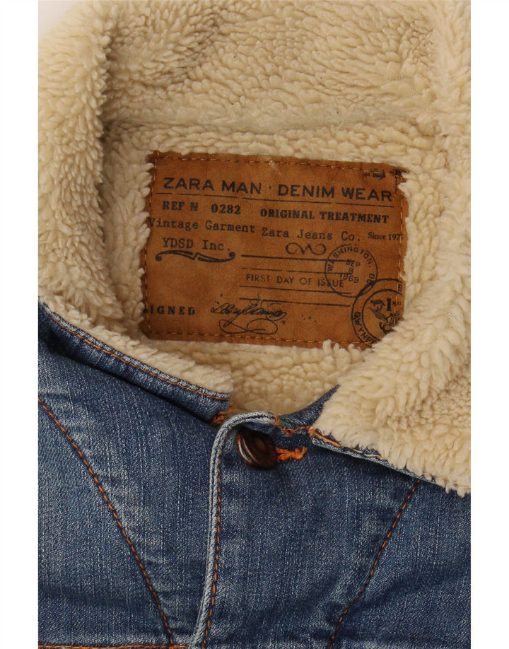 Zara Herren Denim Sherpa Jacke UK 36 Small Blue Colourblock