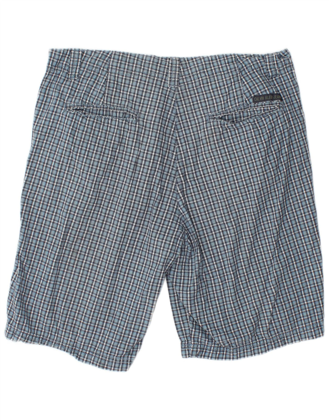 CALVIN KLEIN Herren Chinoshorts W34 Große blau karierte Baumwolle