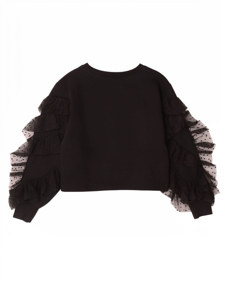 Zara Damen Crop Top Langarm UK 10 Small Schwarz Baumwolle