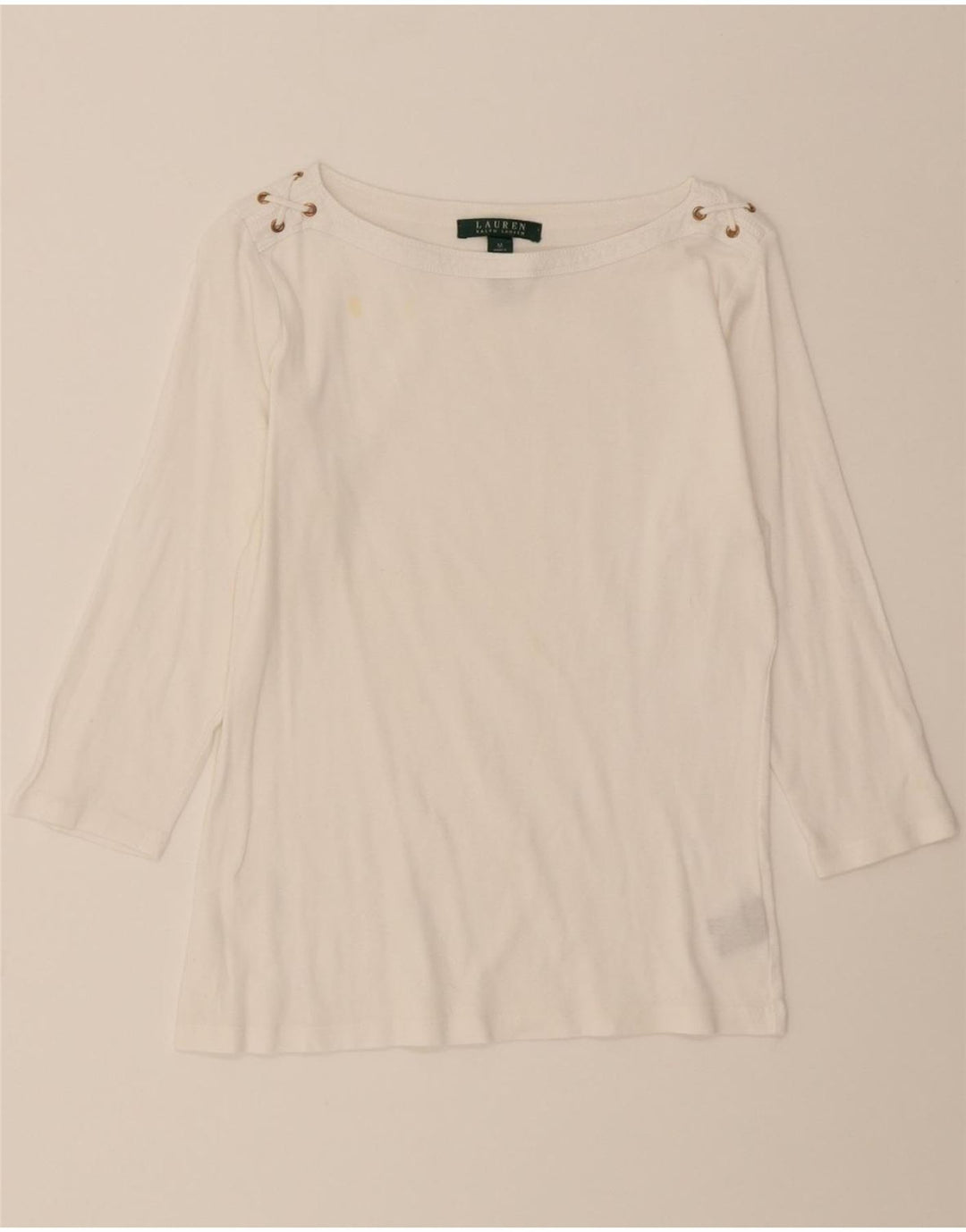 RALPH LAUREN Womens Top 3/4 Sleeve UK 12 Medium White Cotton Vintage Ralph Lauren and Second-Hand Ralph Lauren from Messina Hembry 