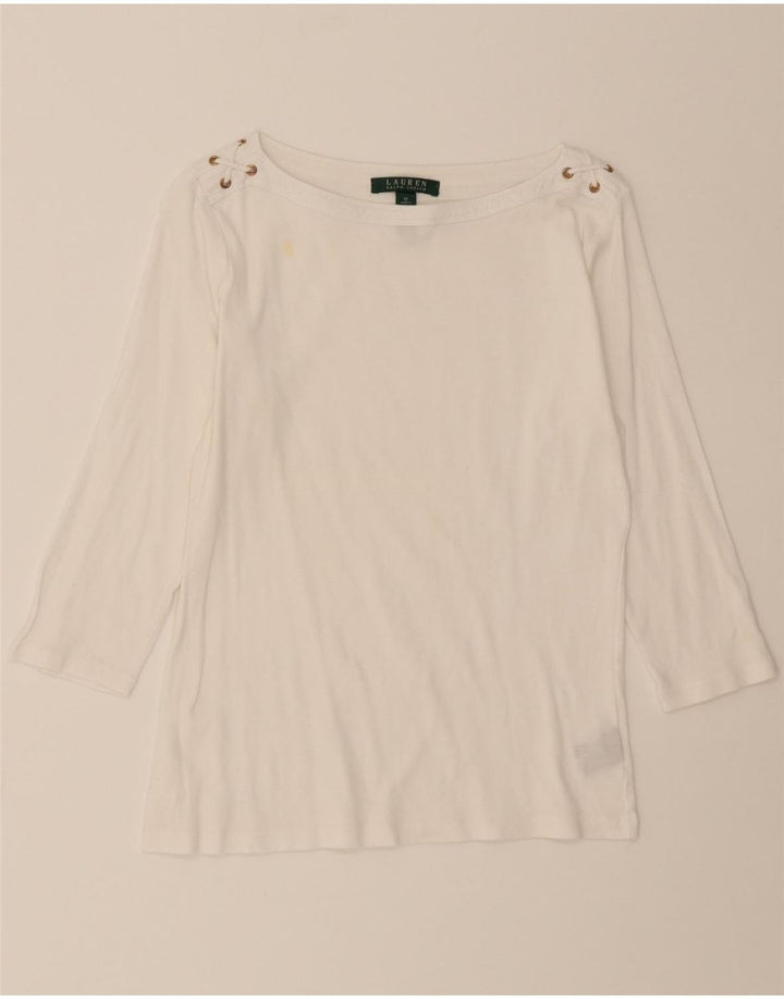 RALPH LAUREN Womens Top 3/4 Sleeve UK 12 Medium White Cotton Vintage Ralph Lauren and Second-Hand Ralph Lauren from Messina Hembry 