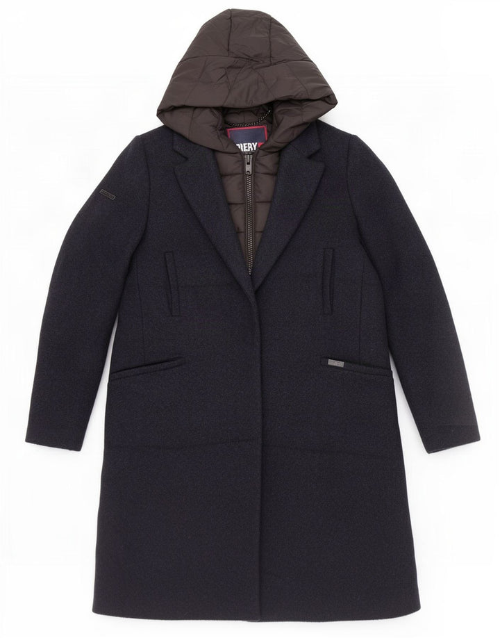 Superdry Wattierter Mantel mit Kapuze für Damen, UK 10, Größe S, Marineblau, Polyester