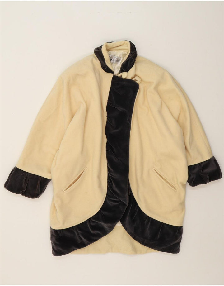 VINTAGE Womens Fleece Coat UK 14 Medium Beige Polyester Vintage Vintage and Second-Hand Vintage from Messina Hembry 