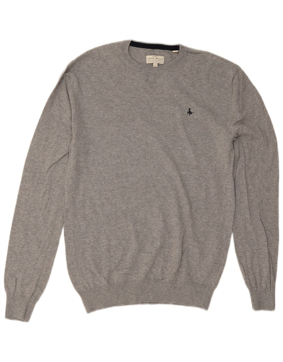 Jack Wills Herren-Pullover mit Rundhalsausschnitt aus mittelgrauer Baumwolle
