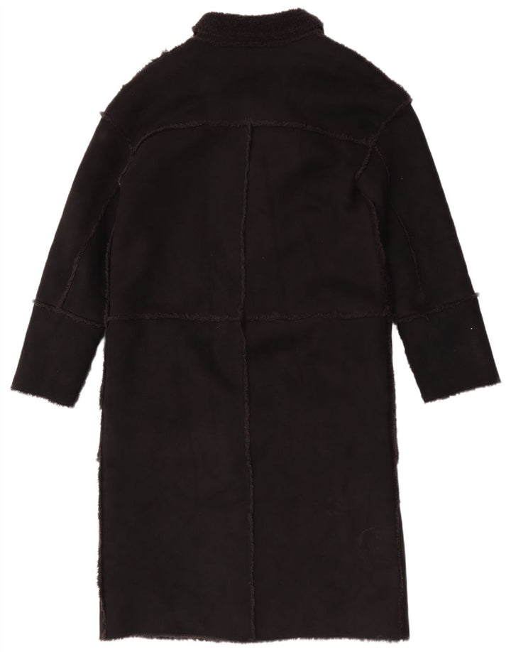 Vintage Damen Sherpa Overcoat UK 12 Medium Schwarz