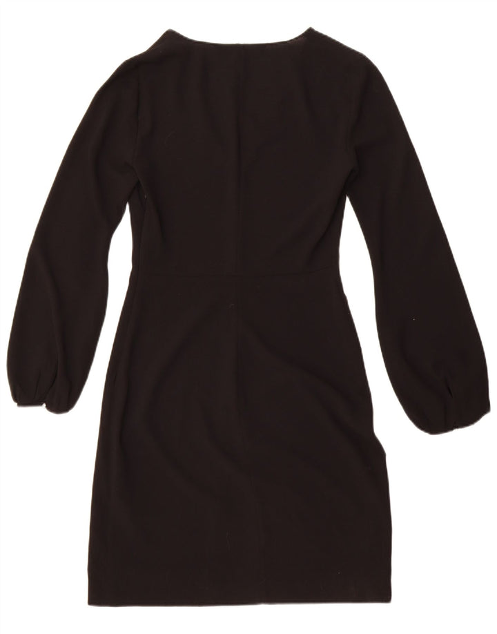 Zara Damen Langarm-Etuikleid UK 6 XS Schwarz Polyester