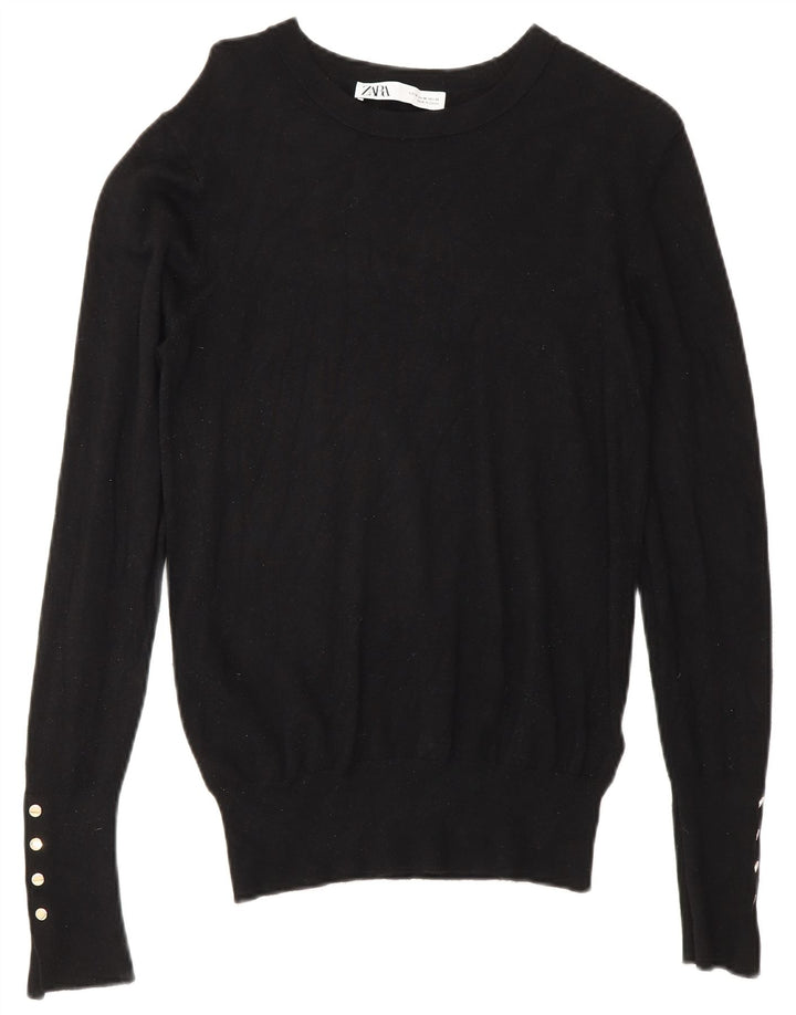 Zara Damen-Pullover mit U-Boot-Ausschnitt, Gr. 14, mittlere schwarze Viskose