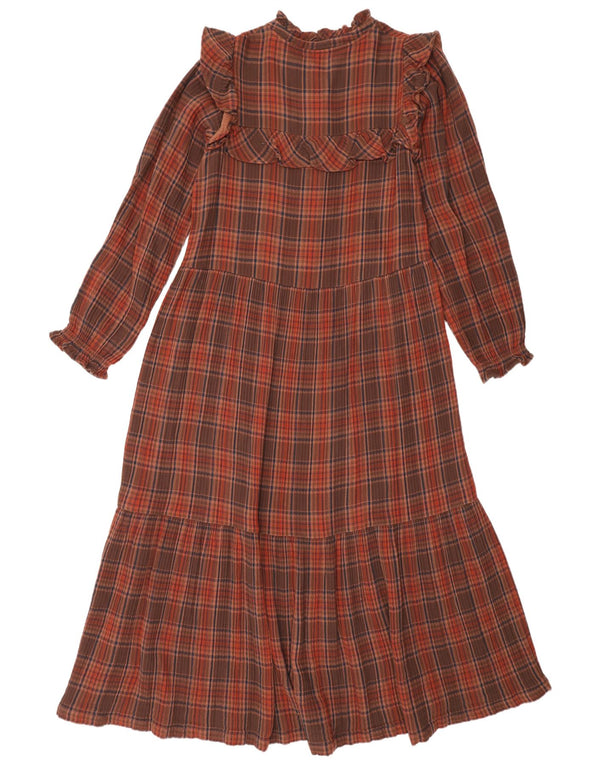 Yerse Womens Maxi Long Sleeve Tiered Dress UK 10 Small Brown Check Cotton
