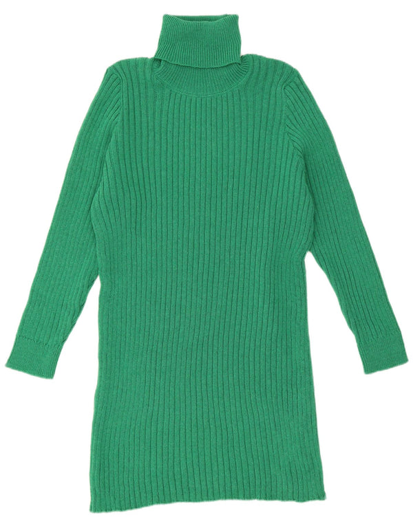 Vintage Damen Langarm-Pulloverkleid UK 14 Großes grünes Polyester