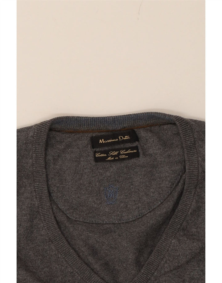 MASSIMO DUTTI Mens V-Neck Jumper Sweater Medium Grey Cotton Vintage Massimo Dutti and Second-Hand Massimo Dutti from Messina Hembry 