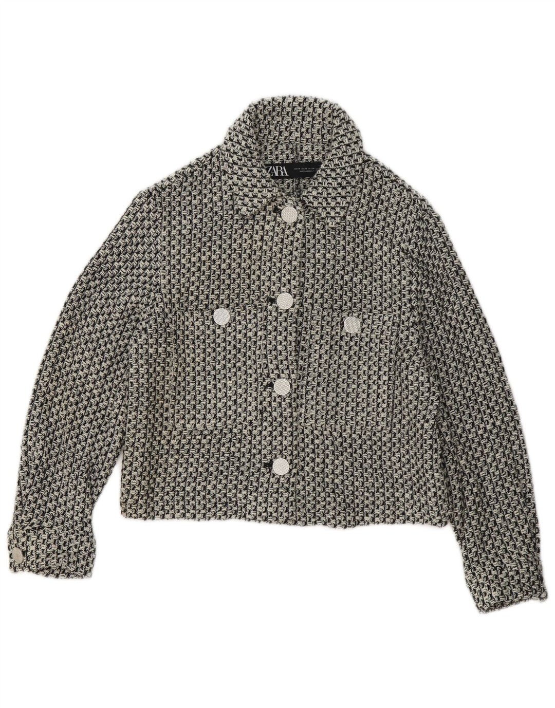 Zara Damen 4-Knopf-Blazerjacke UK 6 XS Schwarz karierte Baumwolle