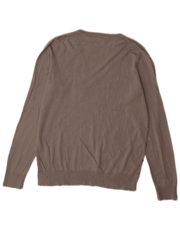 Massimo Dutti Damen-Pullover mit V-Ausschnitt, UK 14, mittelgraue Seide