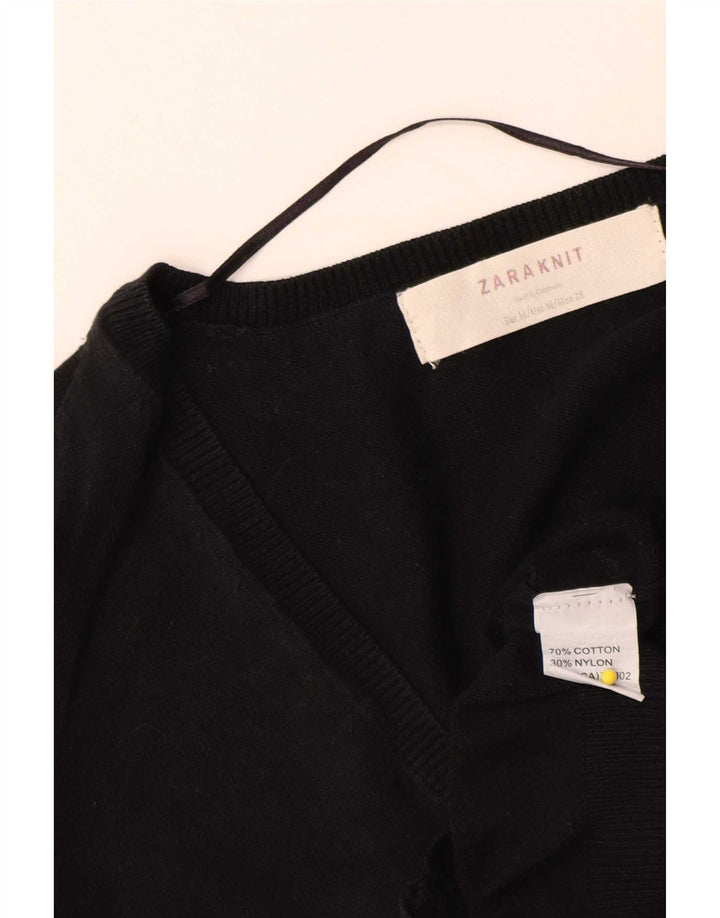 Zara Damen-Cardigan-Pullover UK 12 Mittelschwarze Baumwolle