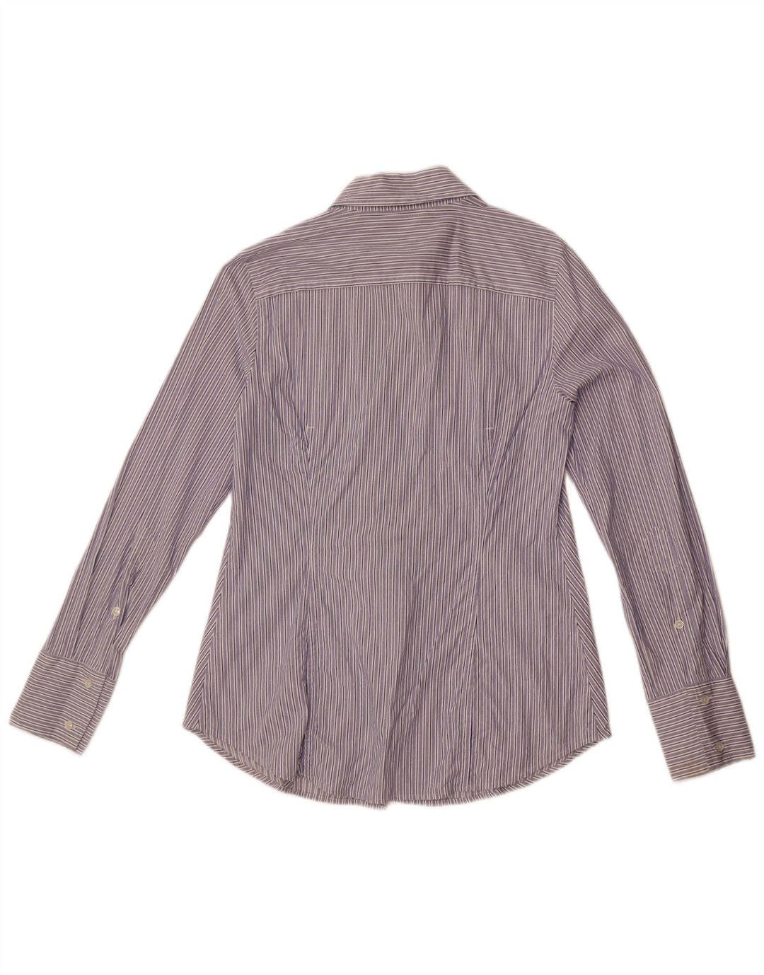 Benetton Damenhemd UK 14 Mittelblaue Nadelstreifen-Baumwolle