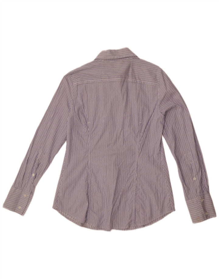 Benetton Damenhemd UK 14 Mittelblaue Nadelstreifen-Baumwolle