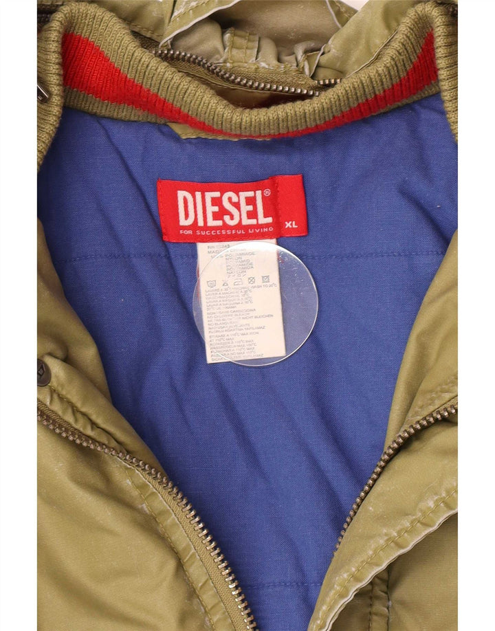 Diesel Jungen-Bomberjacke mit grafischer Kapuze, 13–14 Jahre, XL, Khaki, Polyamid
