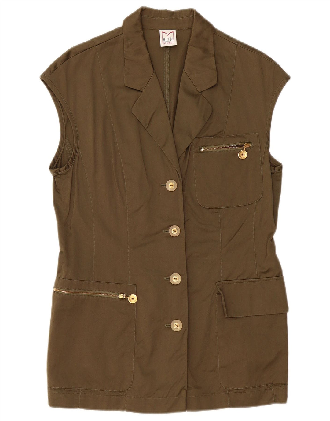 MONDI Damen-Blazer, ärmellos, 4 Knöpfe, EU 38, mittlere Khaki-Baumwolle