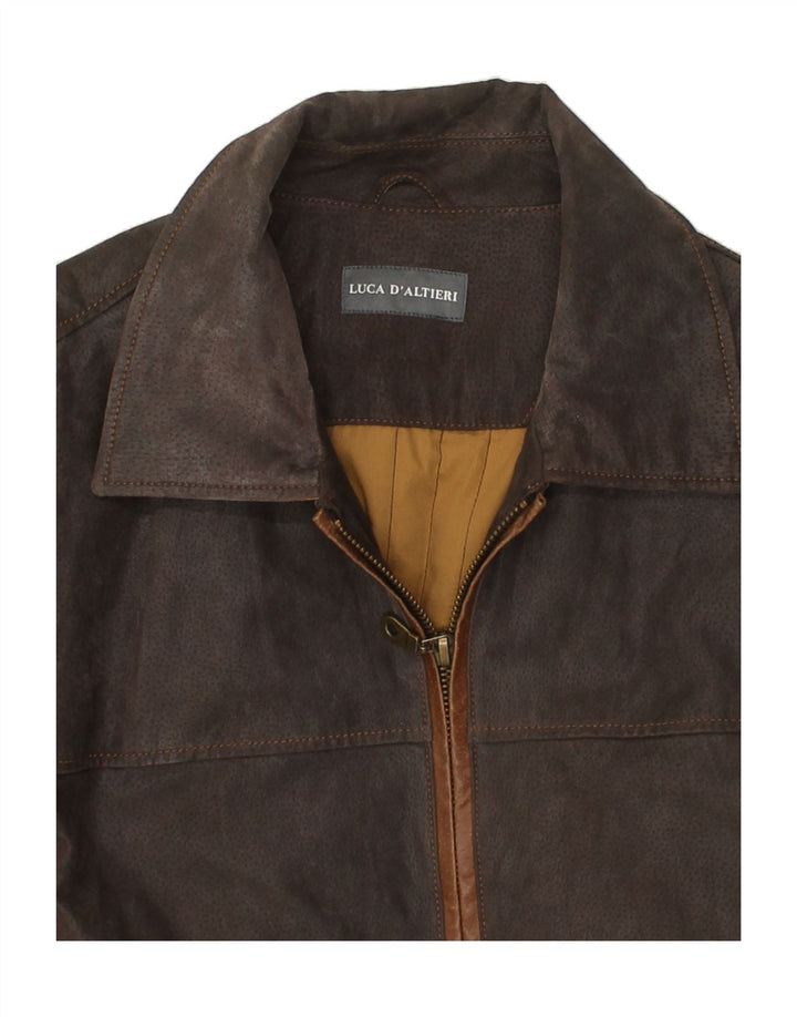 LUCA D'ALTIERI Herren Lederjacke UK 56 3XL Braunes Leder