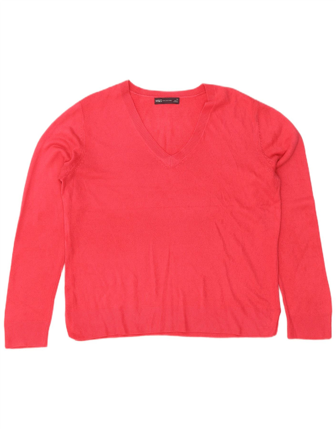 Marks & Spencer Damen-Pullover mit V-Ausschnitt, UK 14, Größe L, Rot