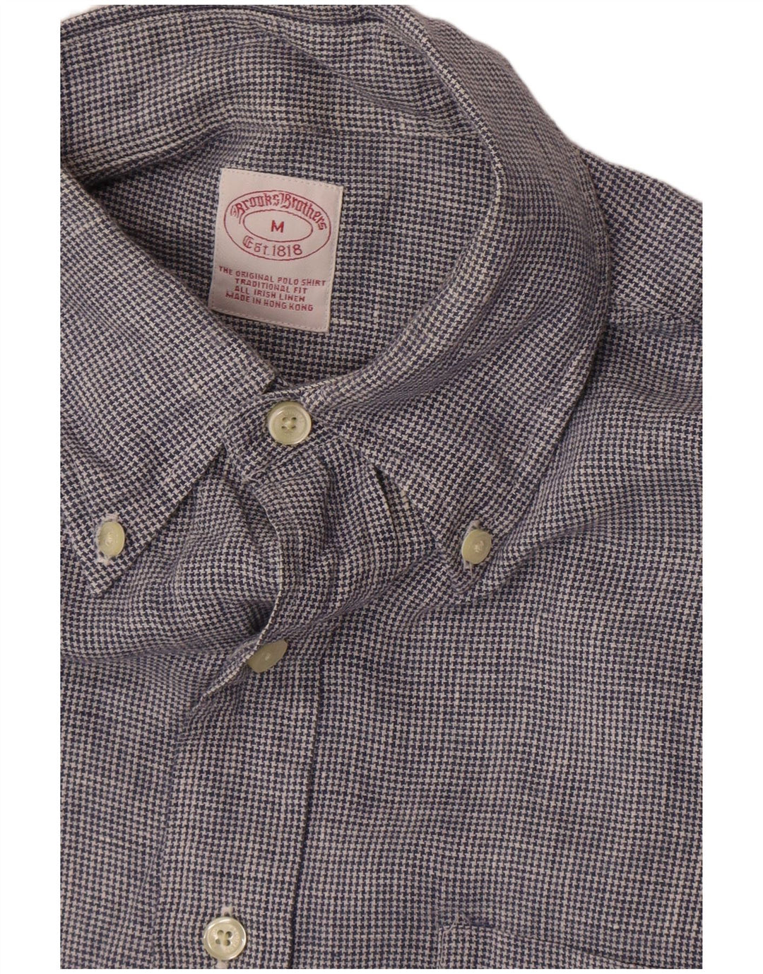 Brooks Brothers Herren Kurzarmhemd Mittelblaues Hahnentrittmuster