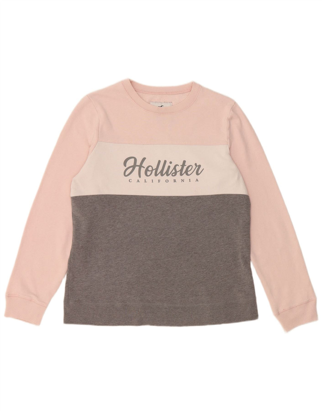 HOLLISTER Grafik-Sweatshirtpullover für Damen, UK 16, Größe L, Grau, Farbblock