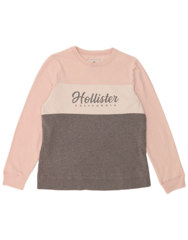 HOLLISTER Grafik-Sweatshirtpullover für Damen, UK 16, Größe L, Grau, Farbblock