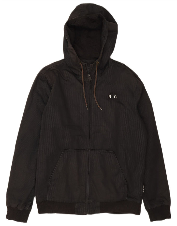 RIP CURL Mens Hooded Bomber Jacket UK 38 Medium Black Pinstripe Polyester