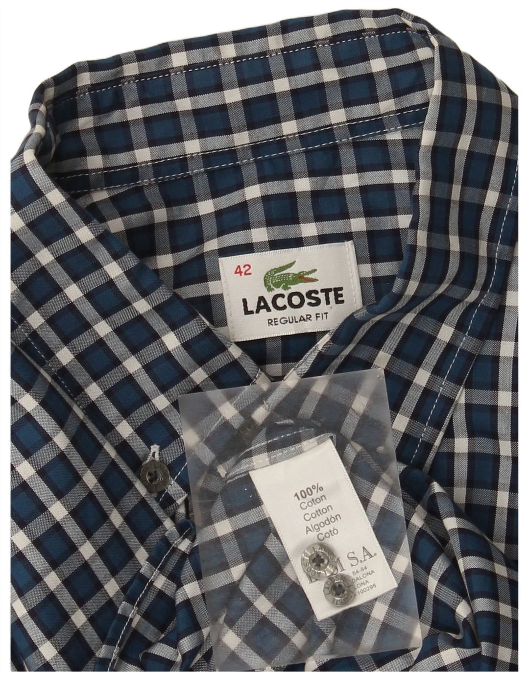 Lacoste Herren-Hemd mit normaler Passform, Größe 42, groß, blau kariert, Baumwolle