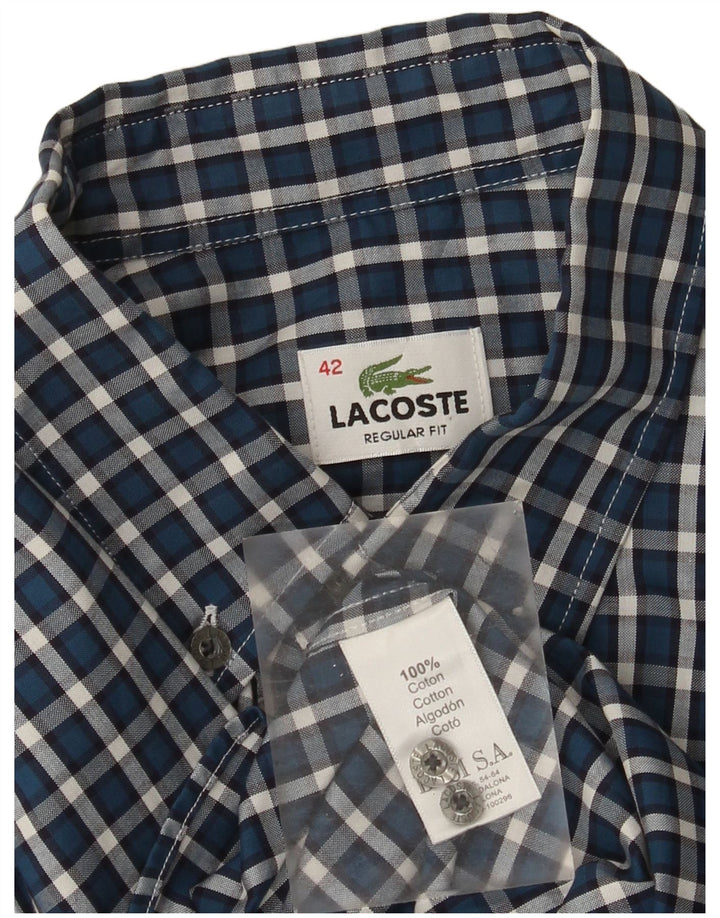 Lacoste Herren-Hemd mit normaler Passform, Größe 42, groß, blau kariert, Baumwolle