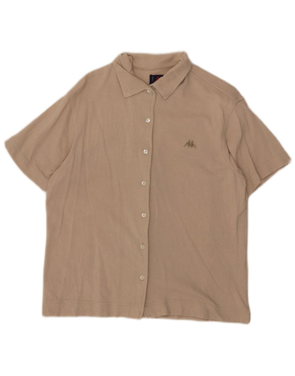 Kappa Damen Kurzarmhemd UK 14 Large Beige Baumwolle