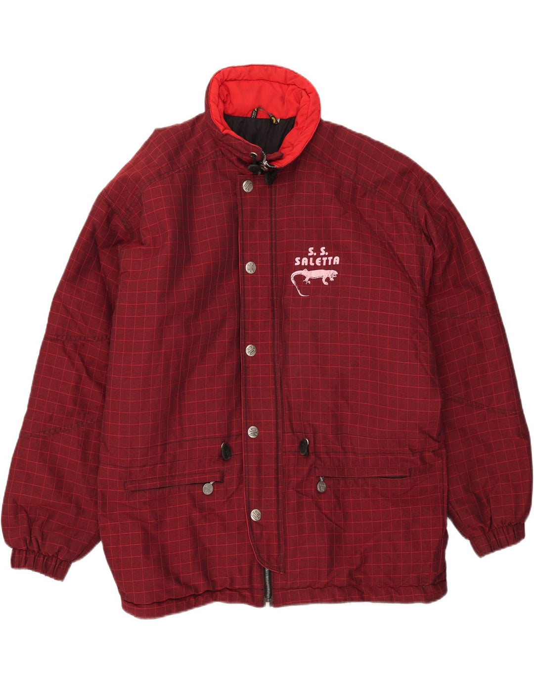 Vintage Herren Skijacke IT 52 XL Burgund Karo Polyamid