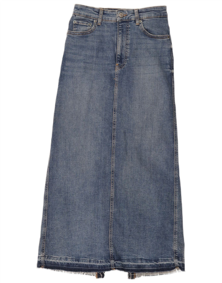 Zara Damen Midi-Jeansrock, Größe S, W26, Blau, Baumwolle