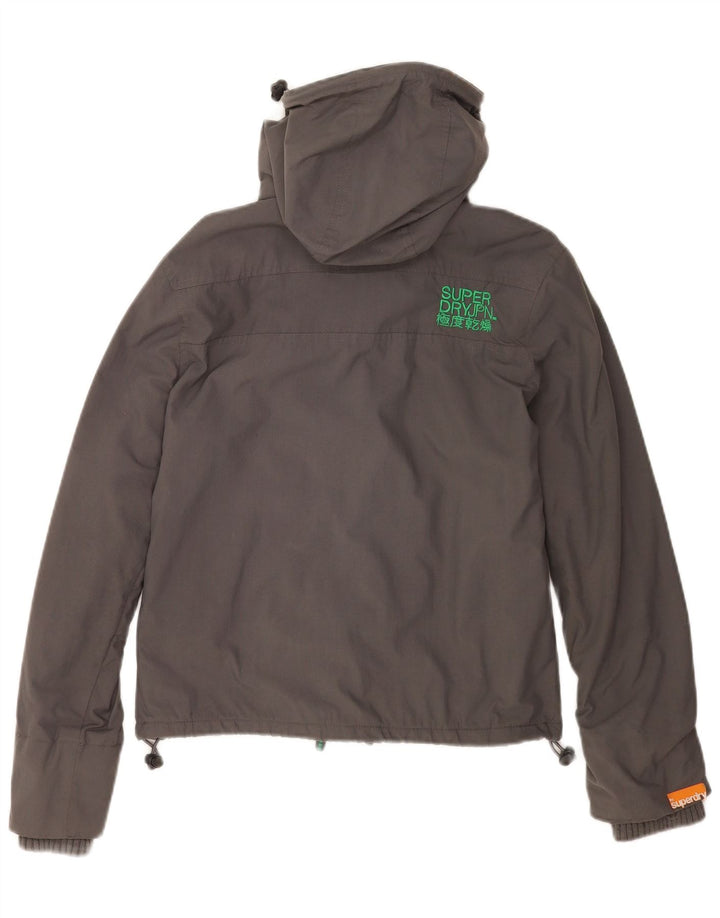 Superdry Damen-Windbreakerjacke mit Kapuze, UK 10, Größe S, graues Nylon