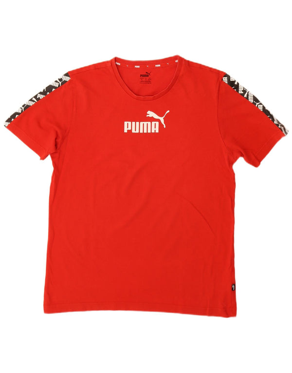PUMA Mens Graphic T-Shirt Top Medium Red Colourblock Cotton