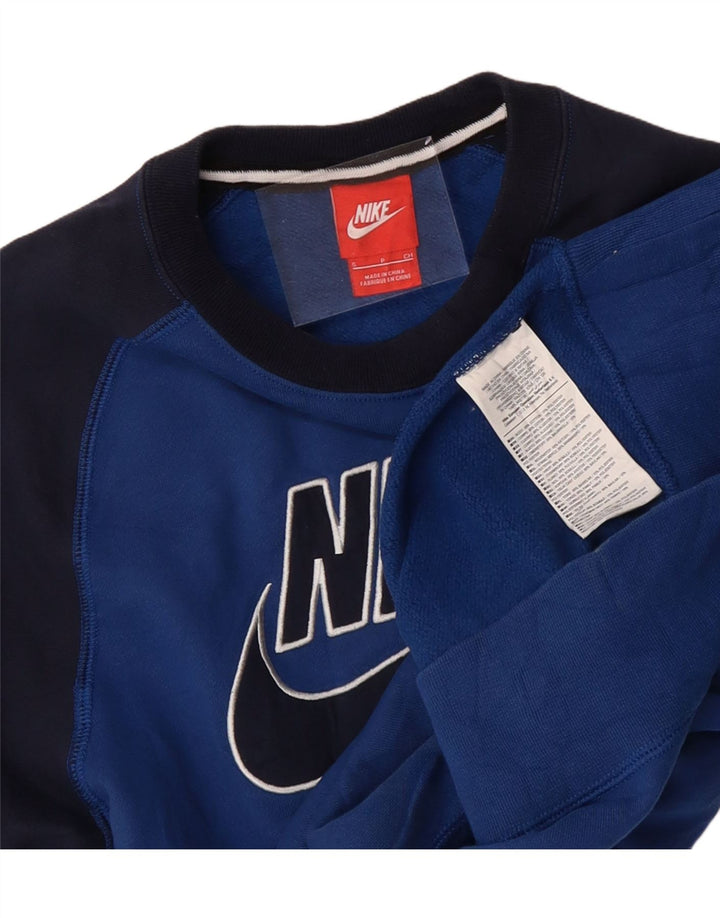 NIKE Mens Graphic Sweatshirt Jumper Small Blue Colourblock Cotton