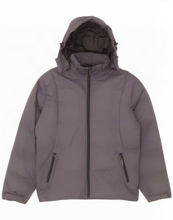 MC Kee's gepolsterte Herrenjacke mit Kapuze, UK 40, großes graues Polyester