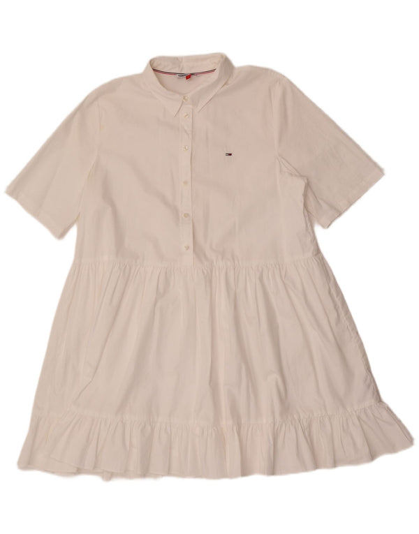 Tommy Hilfiger Damen A-Linien-Kleid UK 14 Large Weiße Baumwolle