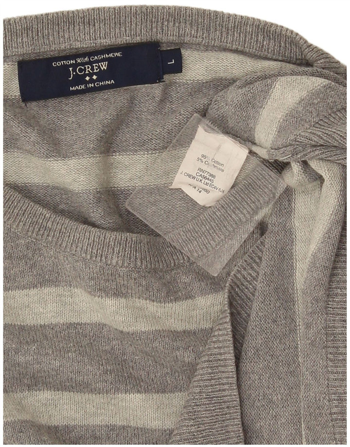 J. Crew Herren-Pullover mit Rundhalsausschnitt, groß, grau gestreift, Baumwolle