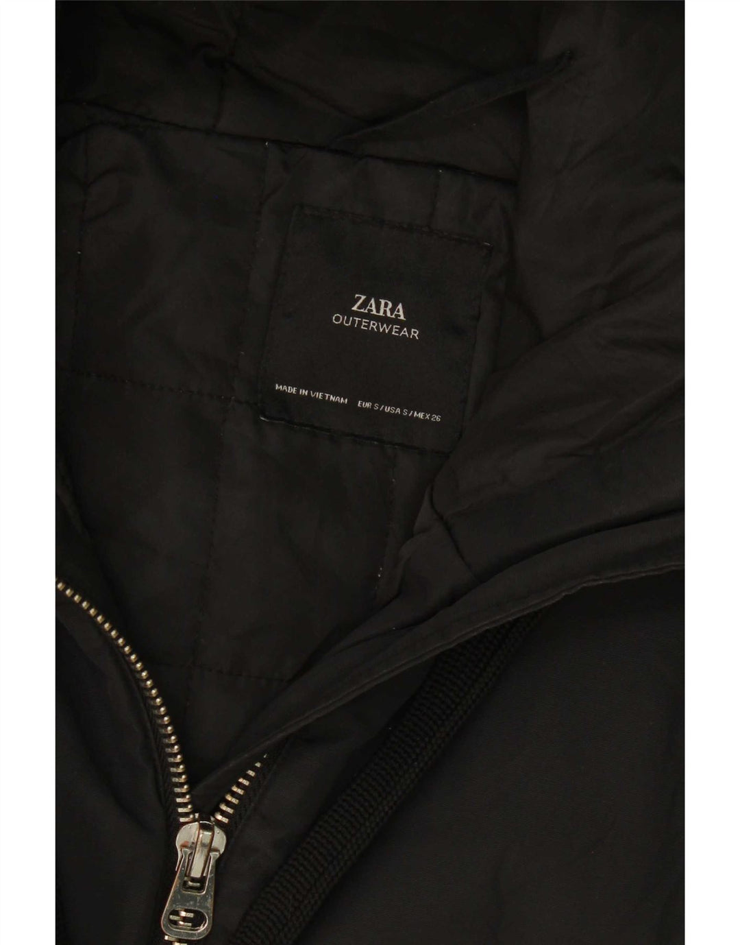 Zara Damen-Kapuzenjacke, übergroß, wattiert, Gr. 10, Größe S, Schwarz