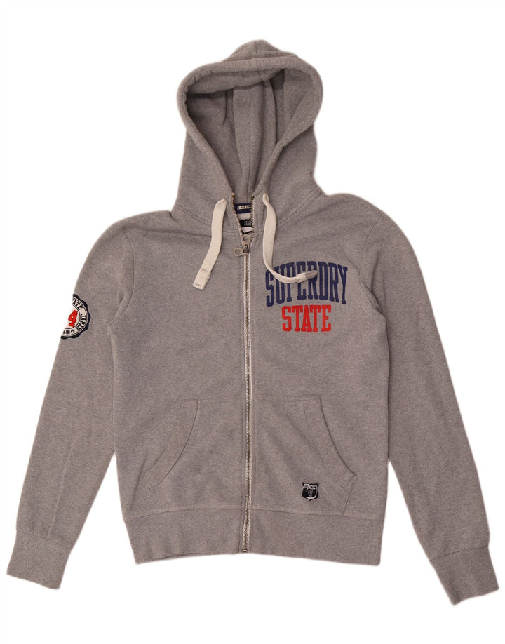 SUPERDRY Herren-Kapuzenpullover mit grafischem Reißverschluss, groß, grau, Polyester