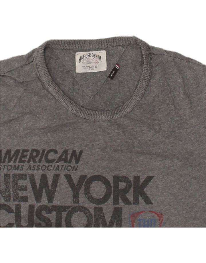 TOMMY HILFIGER Mens Graphic T-Shirt Top Medium Grey Cotton Vintage Tommy Hilfiger and Second-Hand Tommy Hilfiger from Messina Hembry 