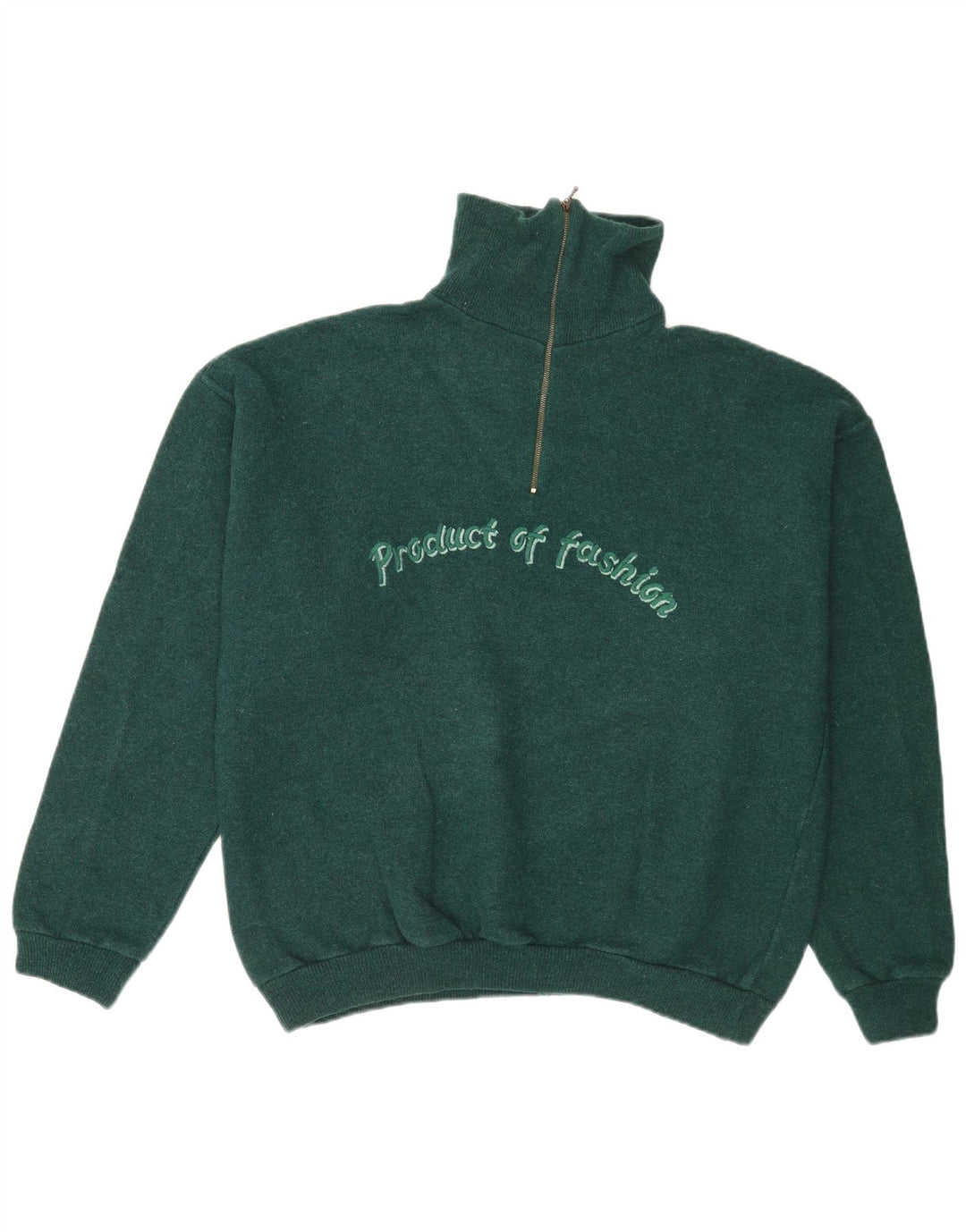 Vintage Herren Pullover mit grafischem Reißverschluss und Halsausschnitt, Größe L, Grün
