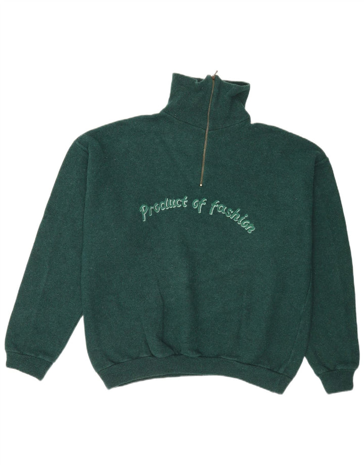 Vintage Herren Pullover mit grafischem Reißverschluss und Halsausschnitt, Größe L, Grün