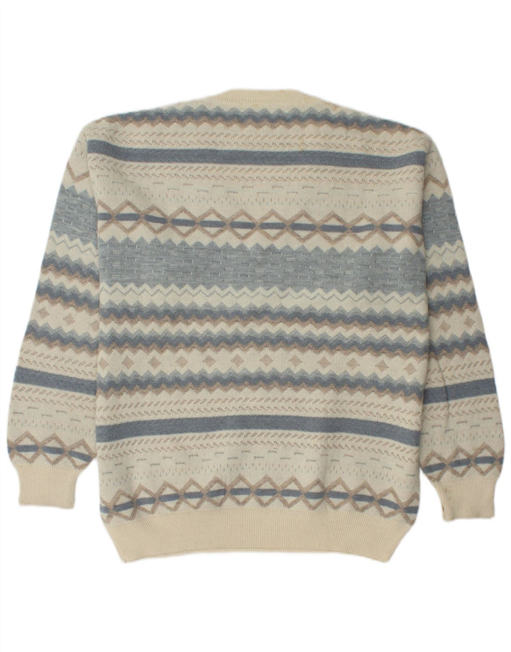 RODES Herren-Pullover mit V-Ausschnitt XL, cremefarbene, geometrische Schurwolle