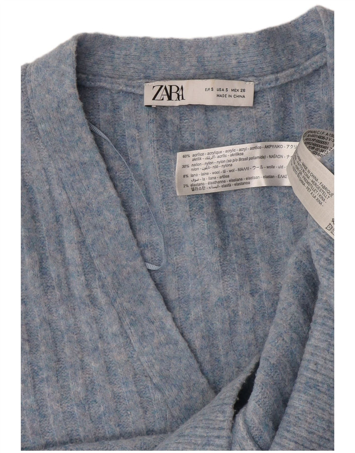 Zara Damen Crop Oversized Cardigan Pullover UK 10 Small Blau Acryl