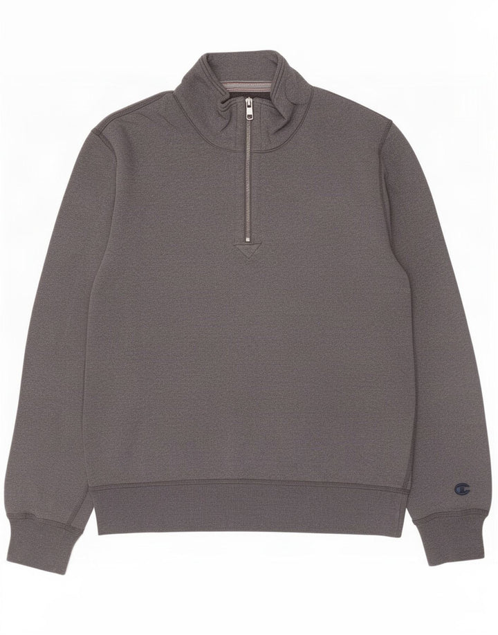 Champion Herren-Sweatshirt mit Reißverschluss am Hals, groß, aus grauer Baumwolle